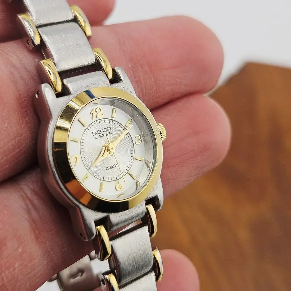 Embassy By Gruen Womens Two Tone Metal Watch Contemporary Simple Classy Everyday